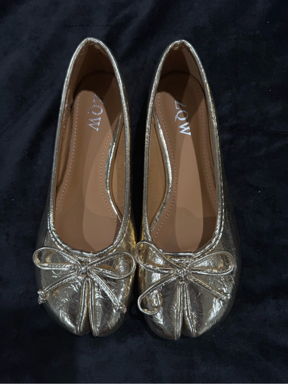 Metallic Gold Ballet Flats with Bow —